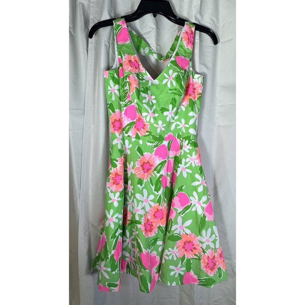 Lilly Pulitzer Dress Sz 0 Mini Green Pink Floral Fit & Flare A Line Circle Freja